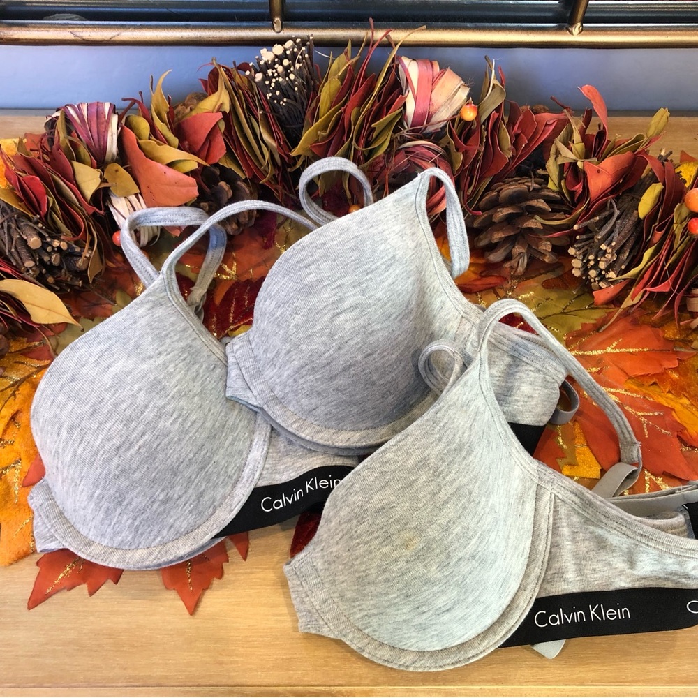 Calvin Klein Lightly-Lined Demi Bras, Lot of 3, Size 32B, Grey